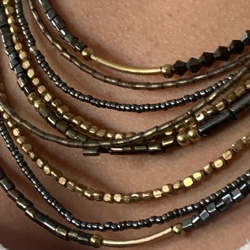 Elegant Multi-Strand Navy Blue and Gold Necklace